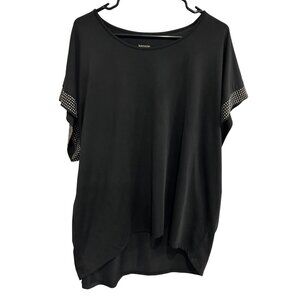 Kensie Womens Black Round Neck Top With Studded Sleeves Sz L